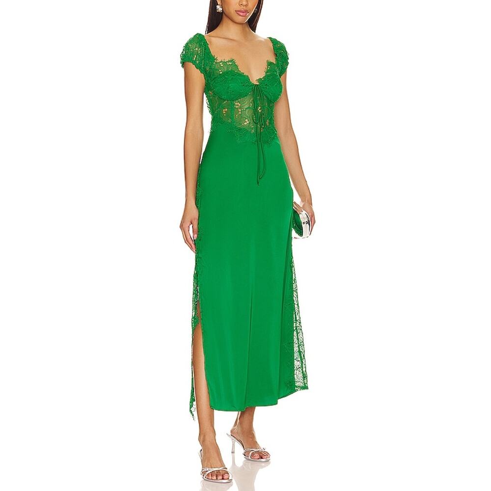 For Love & Lemons Lace Green Casey Maxi Dress Size XS